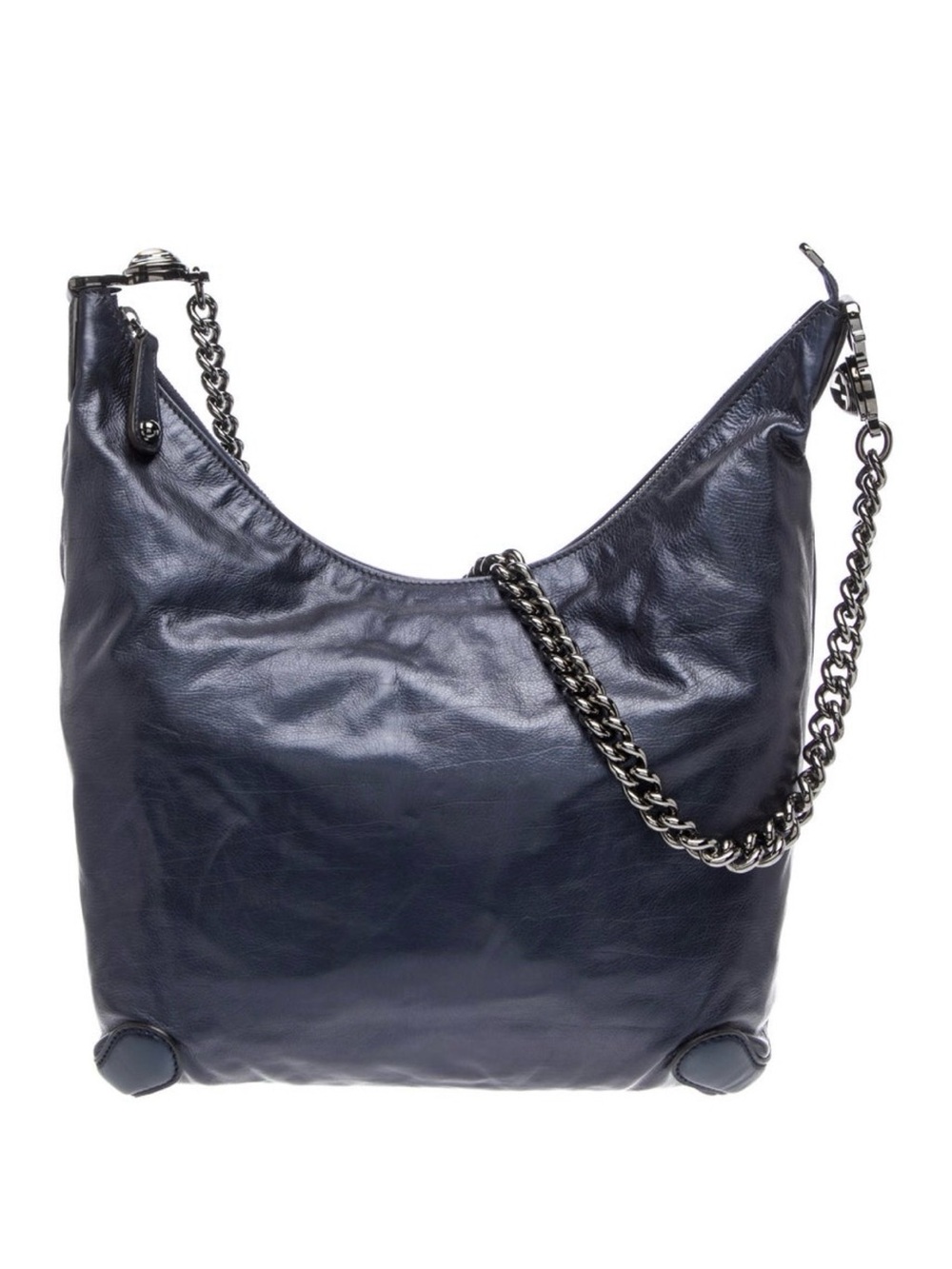 Gucci Navy Leather Chain-Handle Hobo Bag